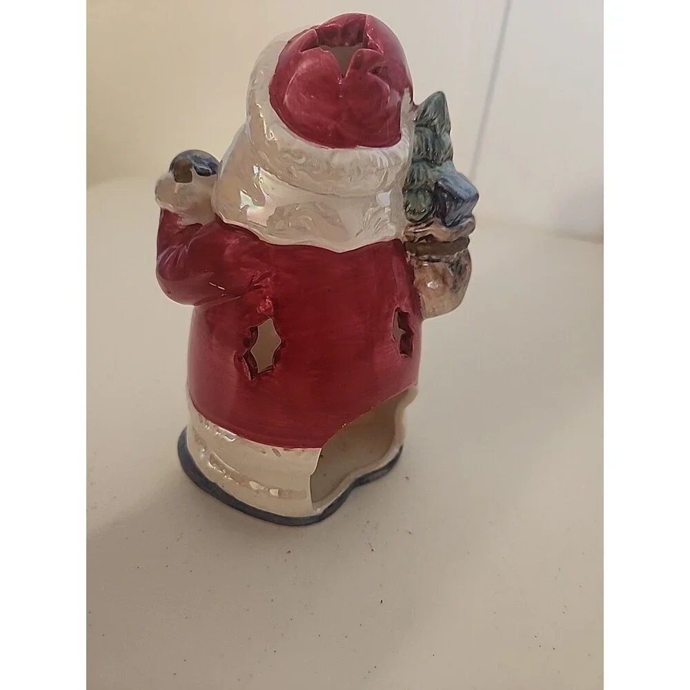 Santa Claus Tealight Votive Candle Holder Ceramic Star Cutouts Glitter 7